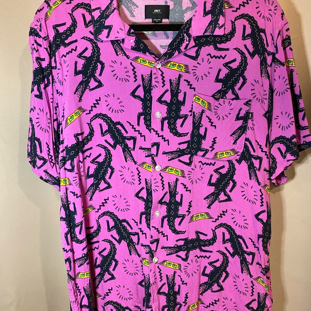 Obey Men's Pink Graphic Shirt